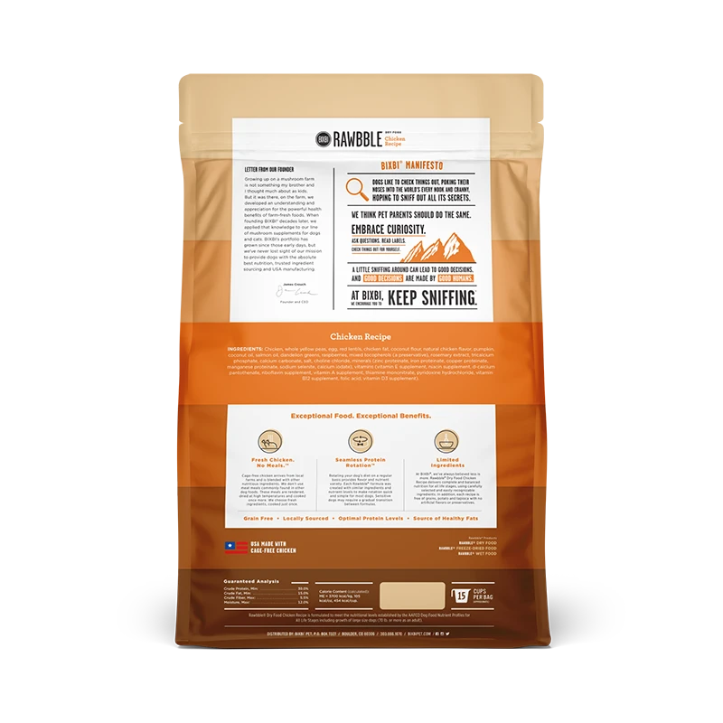 Front Page -Tropiclean Sales Store Bixbi Rawbble Dry Dog Food Chicken 4LB back