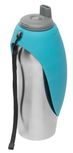 Messy Mutts Stainless Steel Travel Water Bottle With Silicone Flip Up Bowl